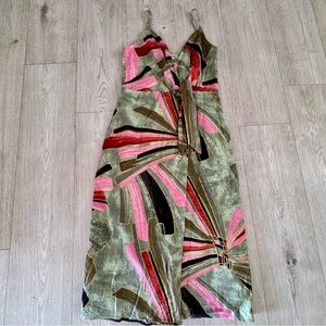 Jason Wu Size 4 Printed Midi Linen Blend Faux Wrap Dress Size Green Pink  multi